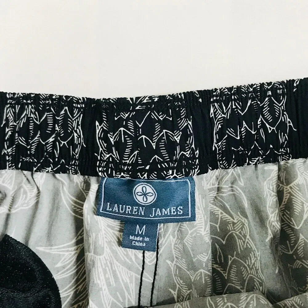 Lauren James Women's Medium Swim Shorts Black Pineapple Print Unlined CI26